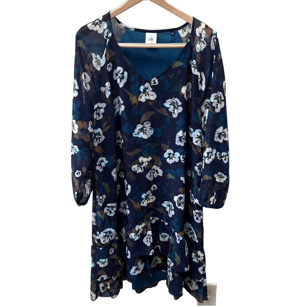 Cabi Pirouette Floral Chiffon Ruffled Hem Dress- Size L